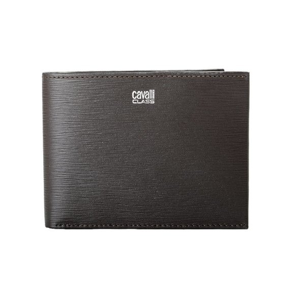 Cavalli Class Men's Dark Brown Logo Print Textured Leather Bifold Wallet - Picture 1 of 6